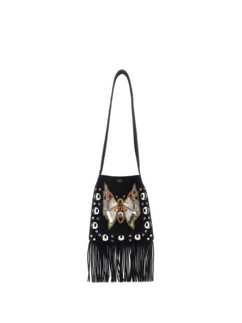 eyelet-embelishment fringed-hem shoulder bag