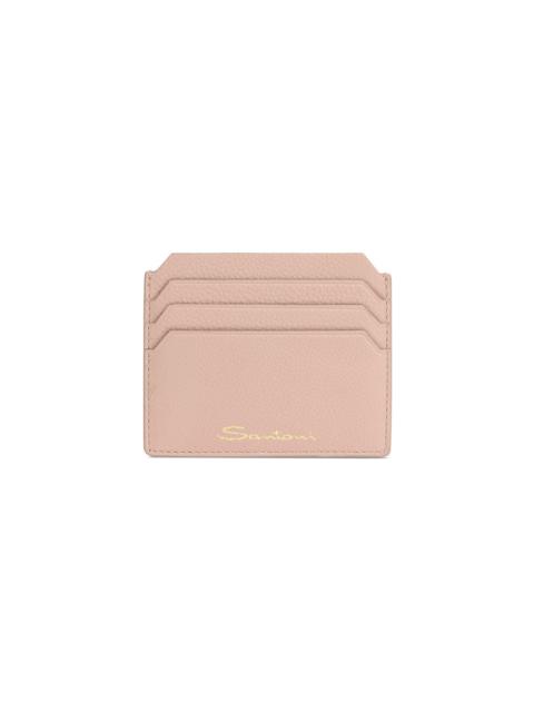 Pink tumbled leather credit card holder