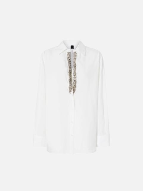 WHITE V-NECK SHIRT WITH RHINESTONES