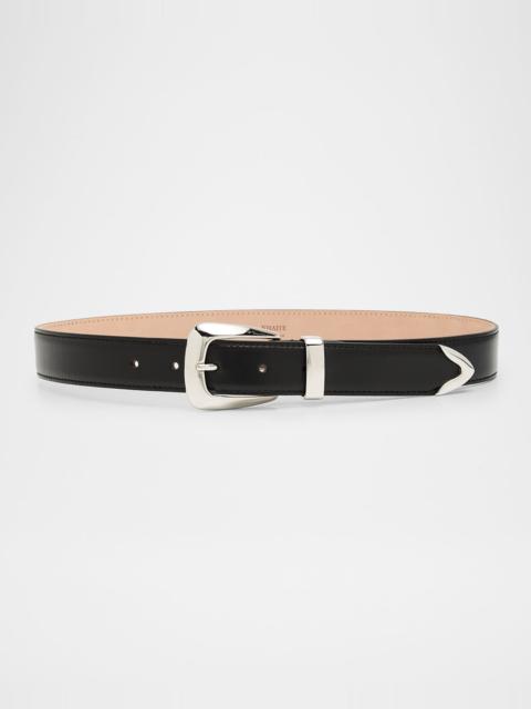 Benny Silvertone Buckle Leather Belt
