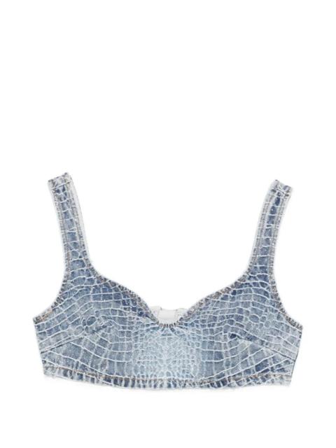 Rhinestone Croc Effect Denim Bralette