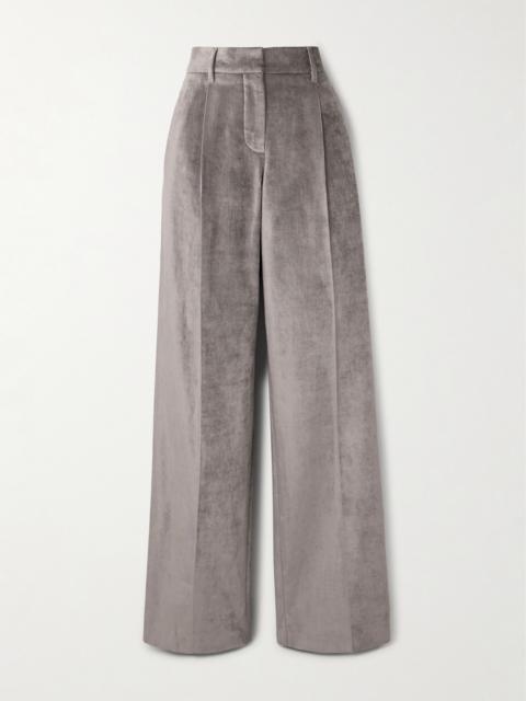 Pleated Cotton-blend Velvet Wide-leg Pants