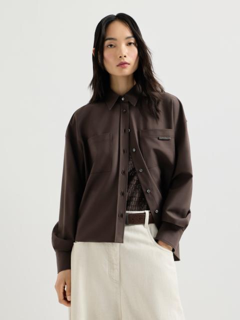 Tropical luxury wool shirt with shiny tab