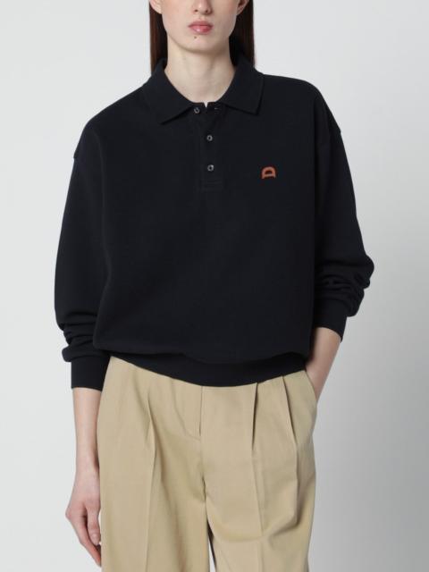 Navy blue polo shirt with leather logo