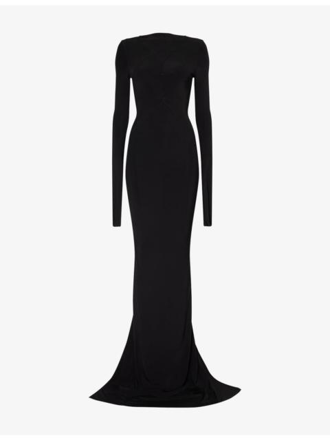 Temple Long-Sleeve Stretch-Woven Gown