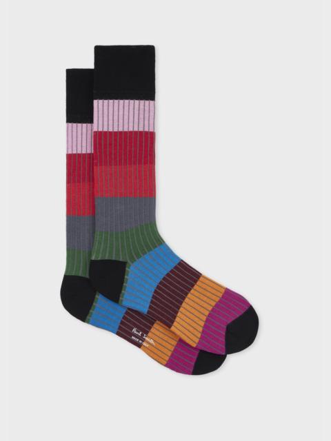 Black Ribbed Colour Block Socks