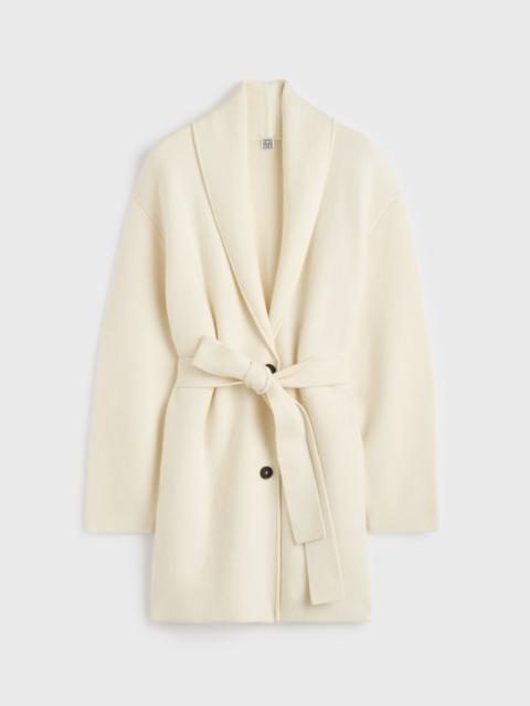 Shawl-lapel cashmere-wool robe ecru