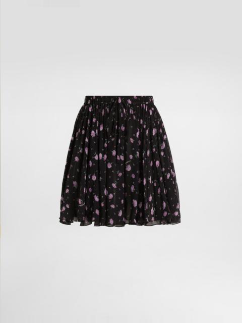 Carnations-print chiffon circle skirt