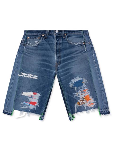 MONROE TRIPLE-WIDE DENIM REPAIR SHORT - INDIGO