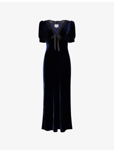 Camille Lace-Collar Velvet Midi Dress