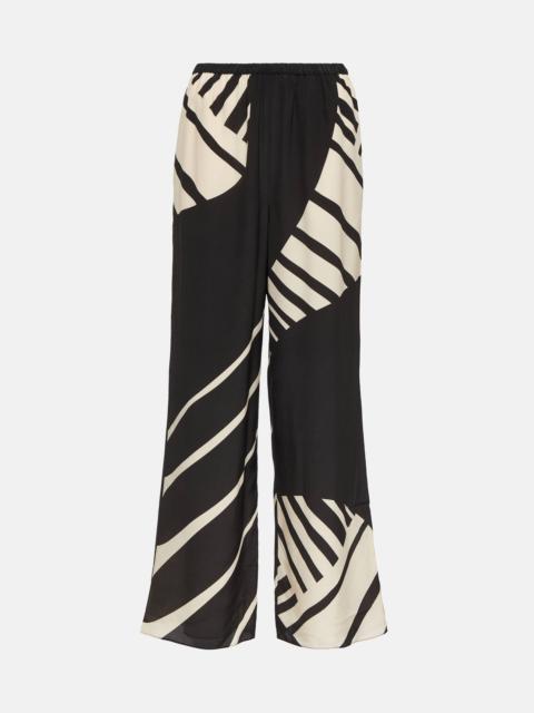 Printed mid-rise silk wide-leg pants