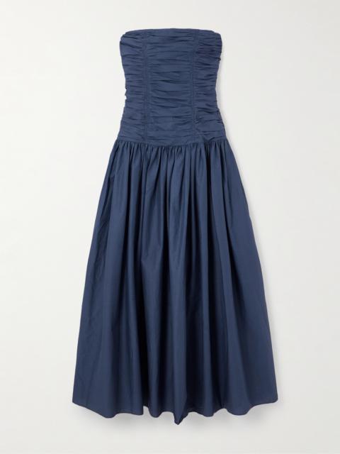 Strapless Ruched Organic Cotton-poplin Midi Dress