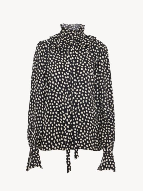 TIE-FRONT RUFFLED BLOUSE IN SILK JACQUARD