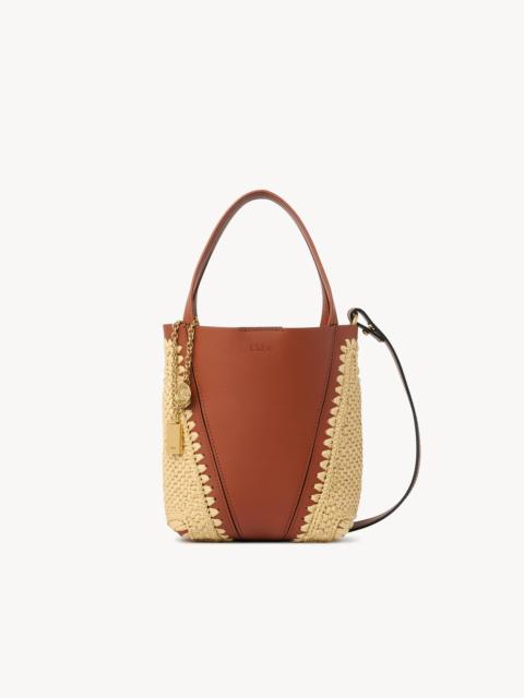 SMALL CHLOÉ SPIN TOTE BAG IN RAFFIA-EFFECT & LEATHER
