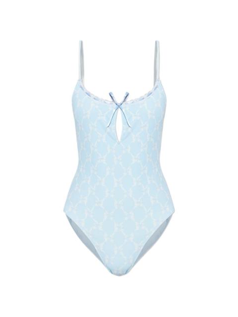 bow-detail lace-trim one-piece
