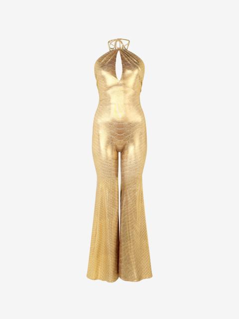 Golden Beige Jumpsuit with Scale Print