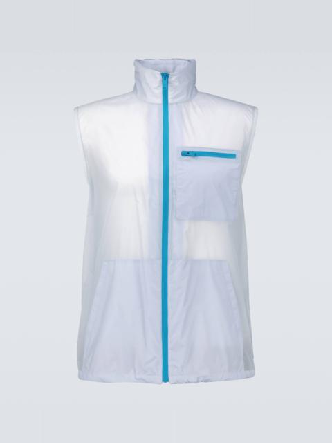 technical gilet with packaway hood