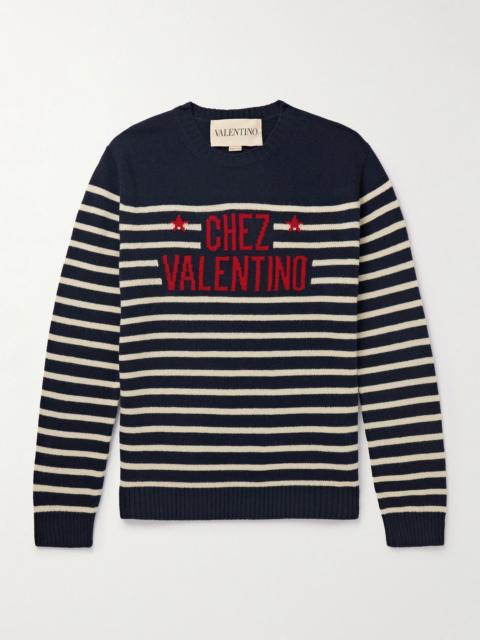 Logo-Intarsia Striped Virgin Wool Sweater Navy