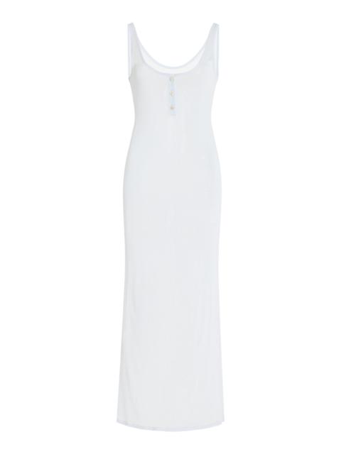 The Catherine Knit Midi Henley Dress light blue