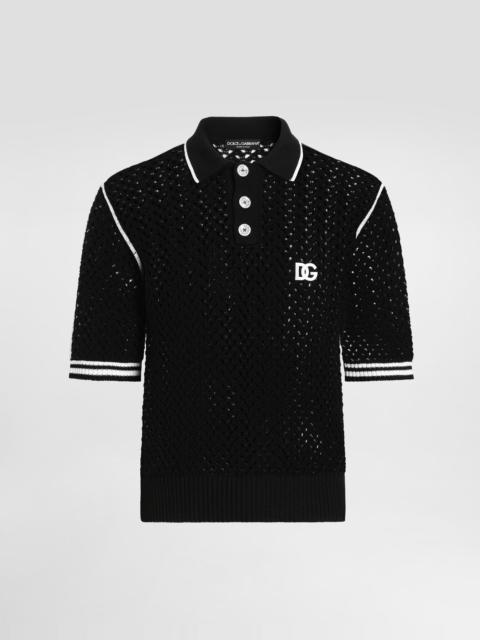Crochet effect cotton polo shirt