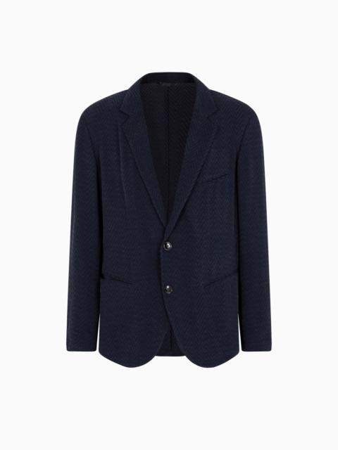 SINGLE-BREASTED JACKET IN CHEVRON CUPRO AND VISCOSE