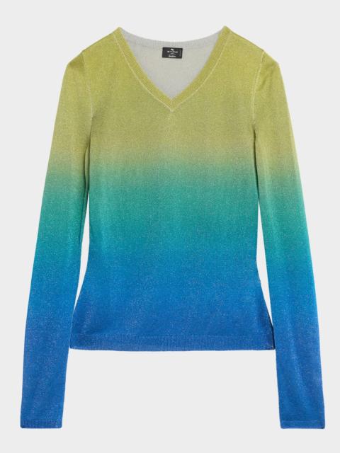 Metallic Ombre Knit V-Neck Sweater