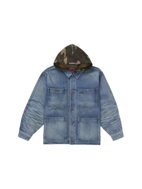 Supreme Worn Hooded Chore Coat Denim