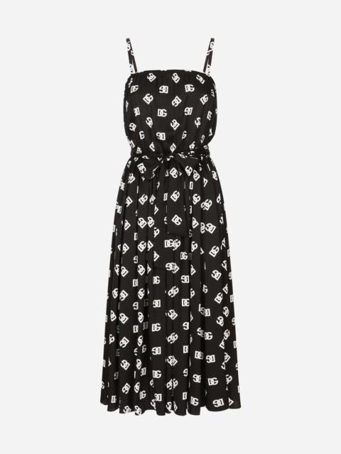 Charmeuse calf-length dress with all-over DG logo print