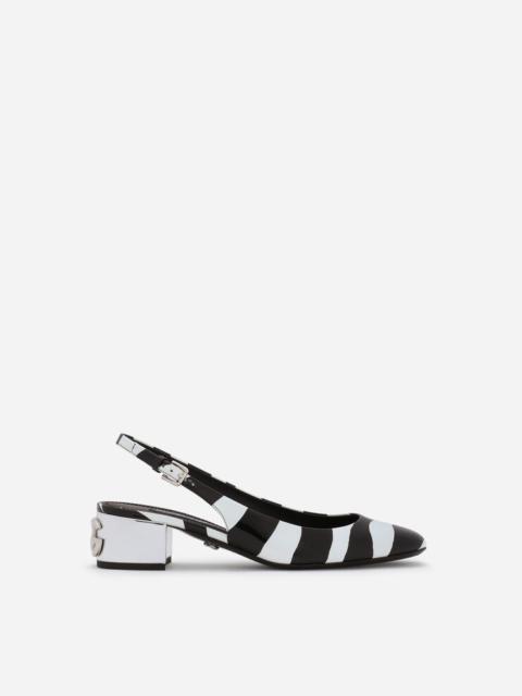 Printed patent leather slingbacks with DG Karol heel