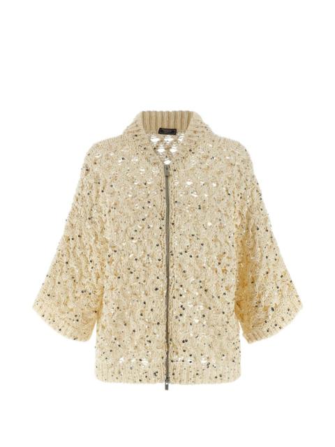 sequin-details cotton cardigan