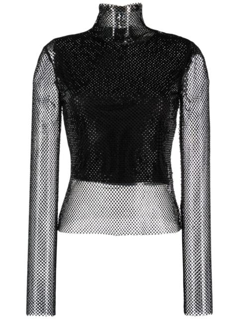 rhinestone-embellished mesh top