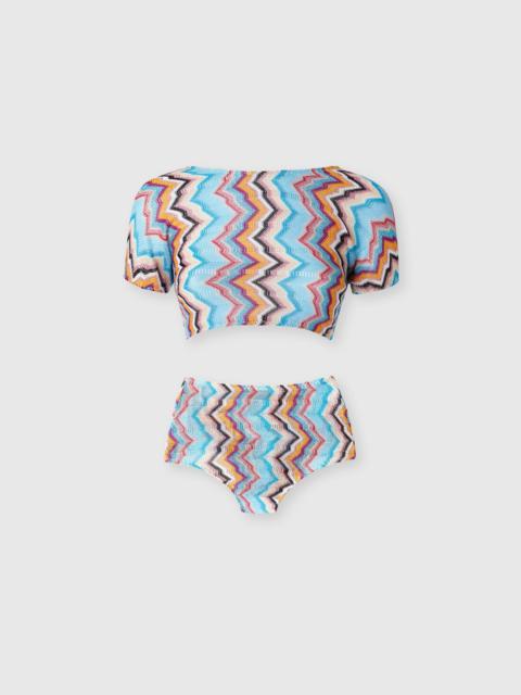 Bikini with t-shirt top and zig zag pattern