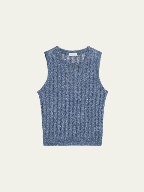 Linen Dazzling Cable Openwork Knit Tank Top