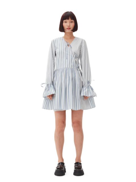 BLUE STRIPE COTTON MINI WRAP DRESS