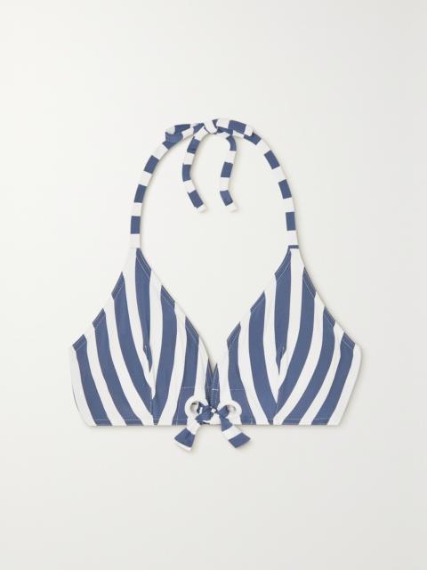 Samba Mucho Eyelet-embellished Striped Triangle Bikini Top