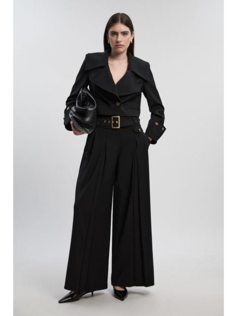 Polished Tailored Pleated Wide Leg Belted Trouser