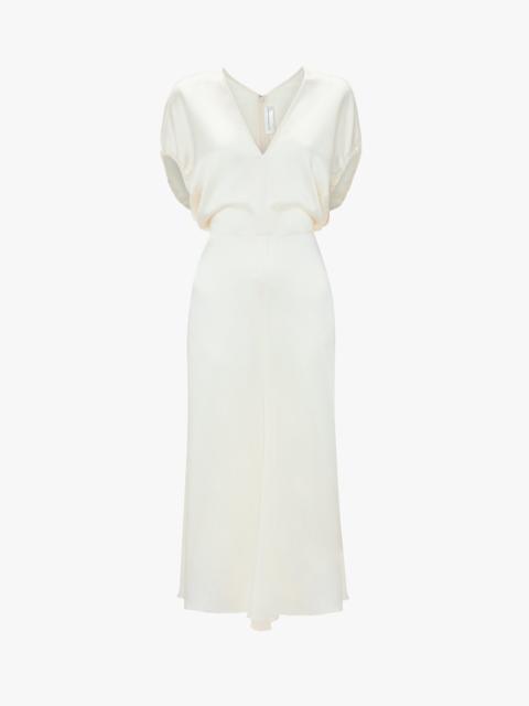 Blouson Detail Midi Dress In Ivory