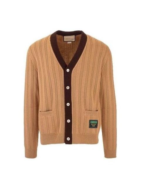 Gucci Rib Knit Wool Cardigan With Gucci Label 'Camel' 646809-XKBQT-2668
