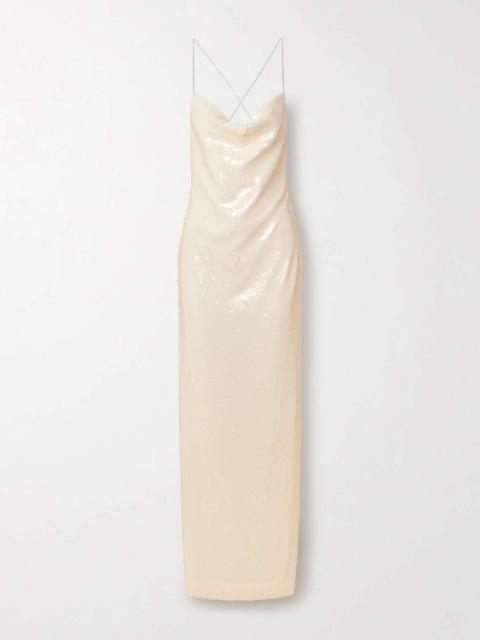 Open-back sequined tulle maxi dress