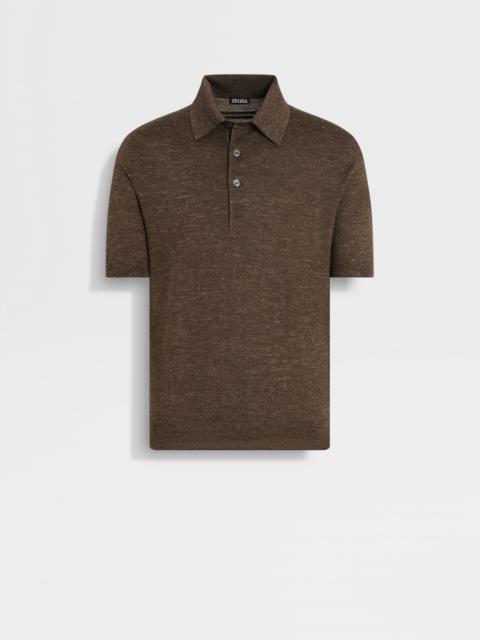BROWN MÉLANGE SILK CASHMERE AND LINEN POLO SHIRT