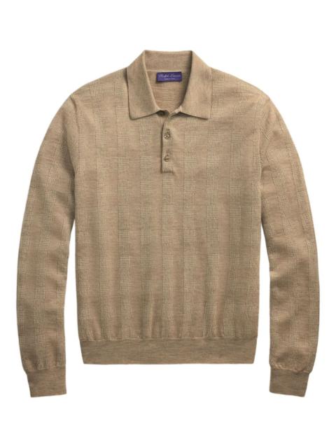 checked-knit polo shirt