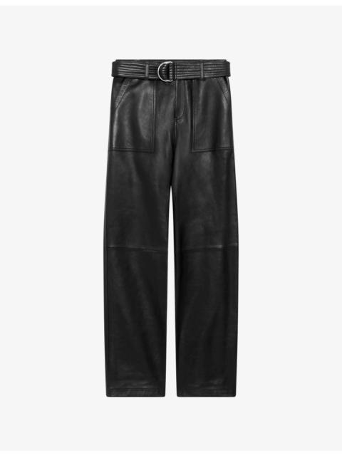 Belted Straight-Leg Leather Trousers