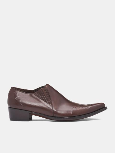 Brown Leather Elastic Shoes