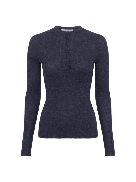 Anges Knit Henley in Navy Cashmere Silk with Hemp