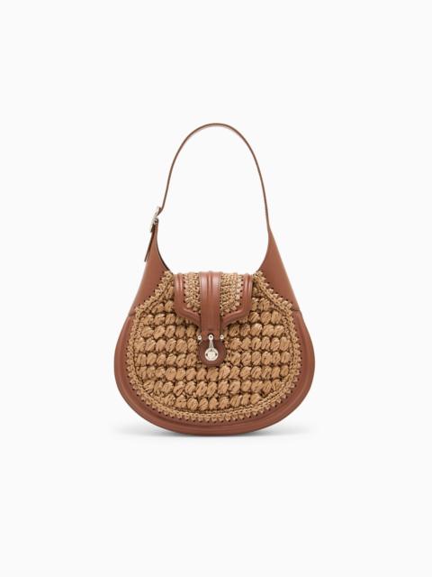 SMALL HOBO BAG IN OLIVE-STITCH RAFFIA AND SMOOTH LEATHER