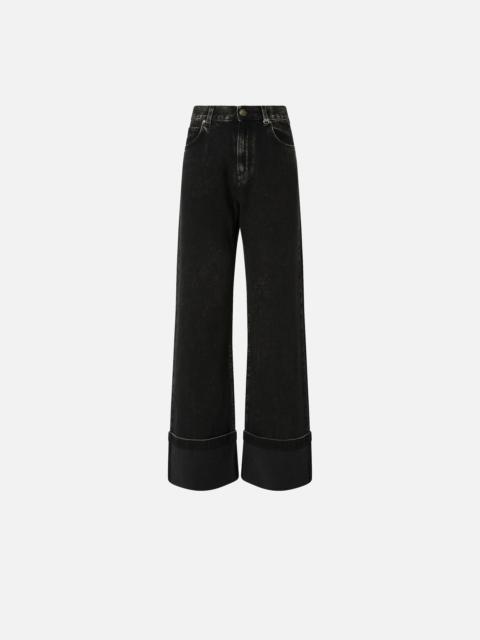 BLACK DENIM WIDE-LEG JEANS