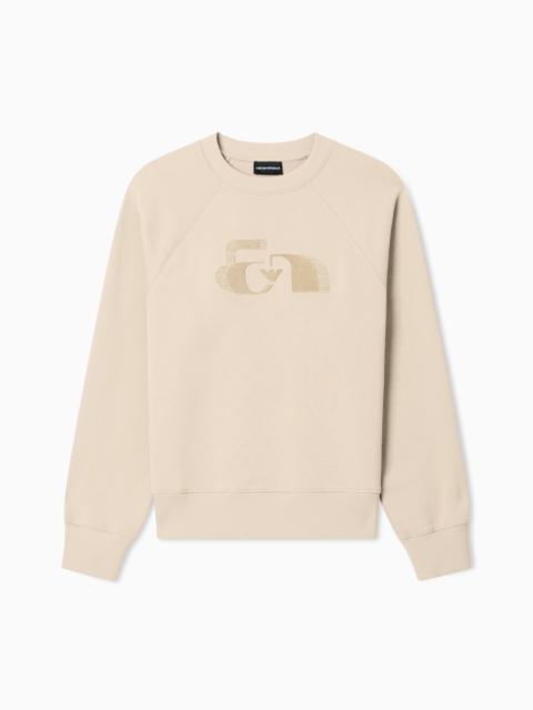 JERSEY SWEATSHIRT WITH OVERSIZED FLOCKED LOGO
