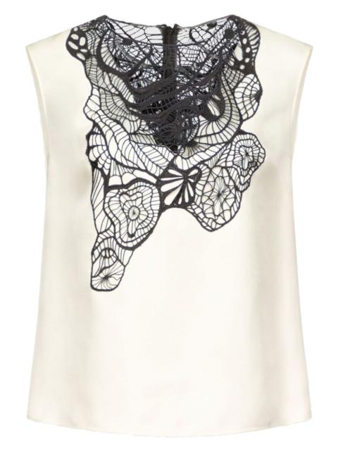 lace-applique sleeveless blouse