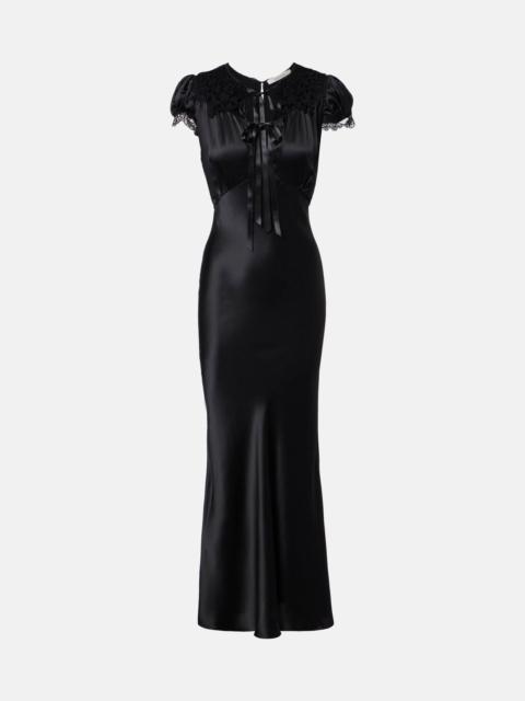 Lace-trimmed silk satin maxi dress