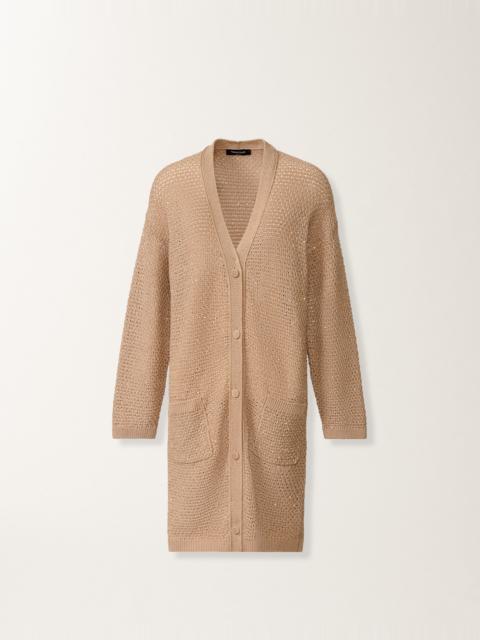 Cotton tape cardigan with sequins